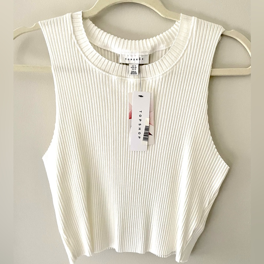 NWT Topshop White Ribbed Tank Top Size US 10